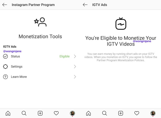 IGTV monetize option screenshot