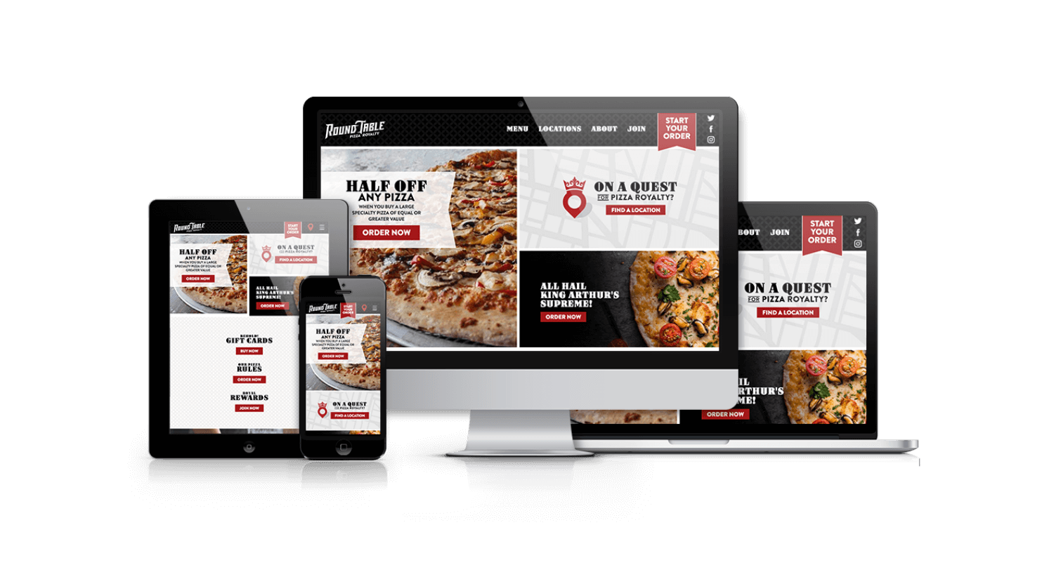 Round Table pizza website screenshots